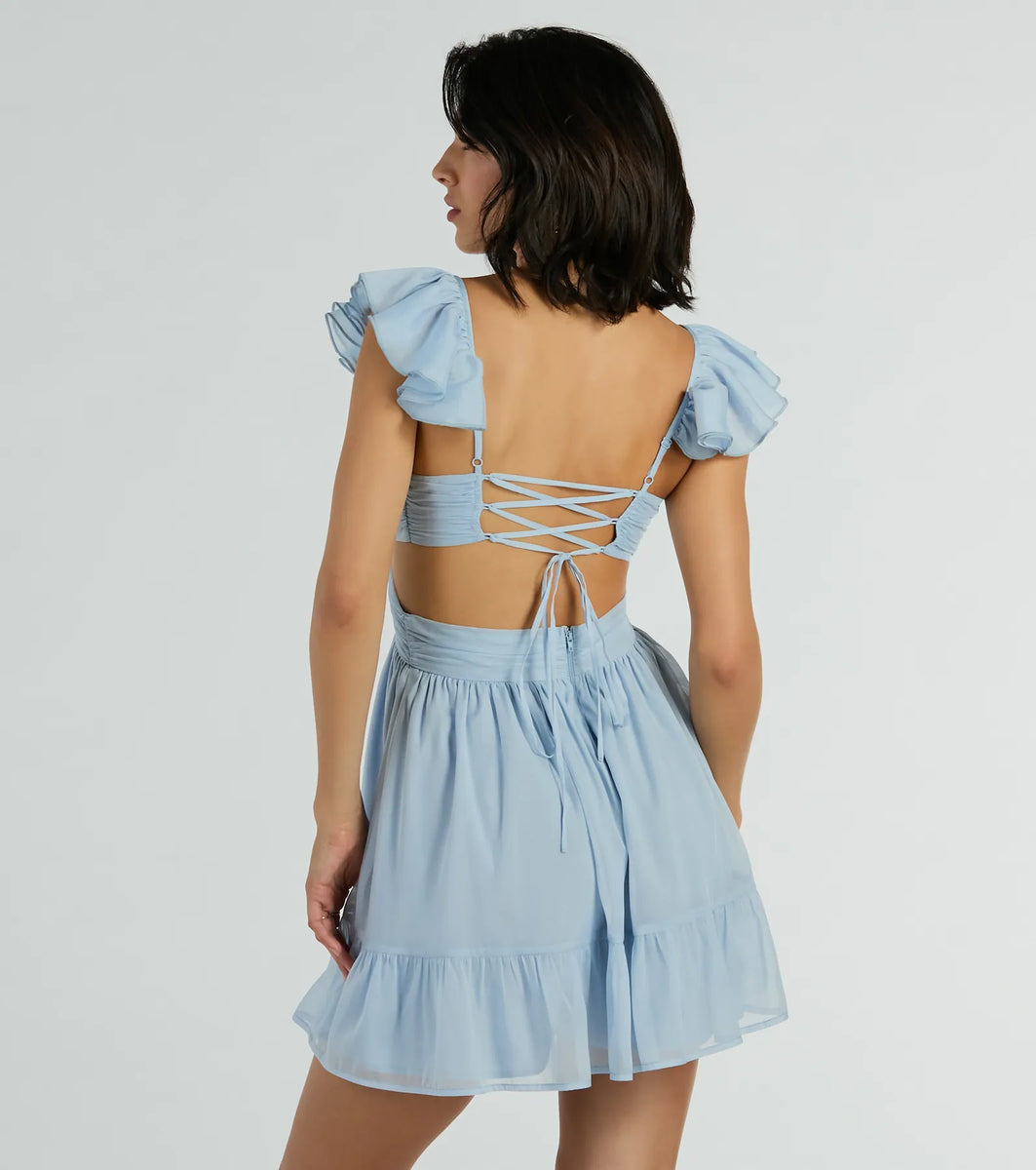 Lace Crop Top and Printed Skater Skirt Set | David's Bridal