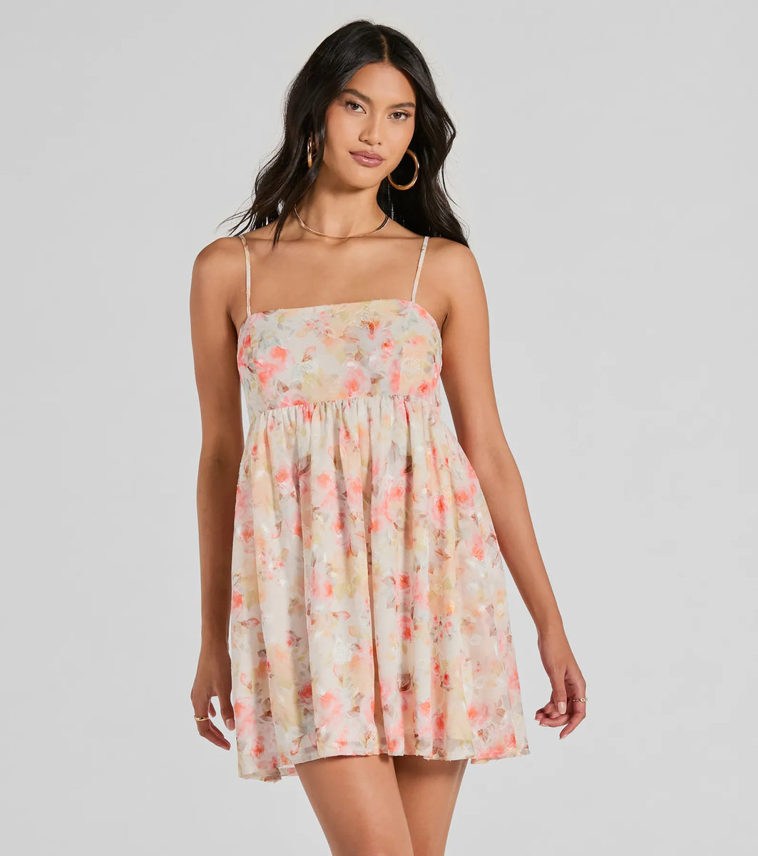 Secret Garden Floral Chiffon Babydoll Dress & Windsor