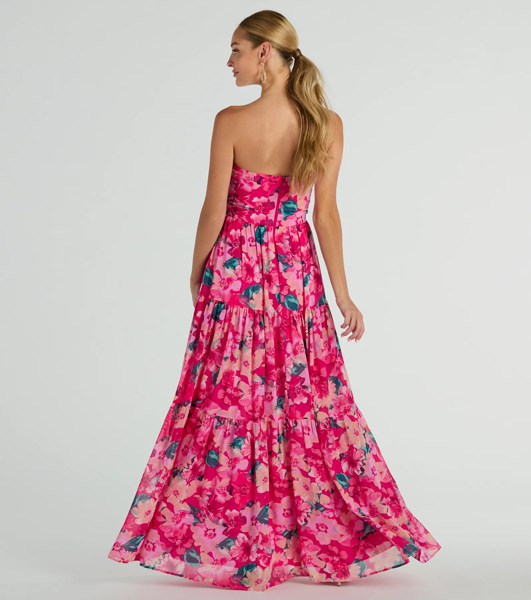Radiate Romantic Vibes Strapless Floral Chiffon Maxi Dress | Windsor