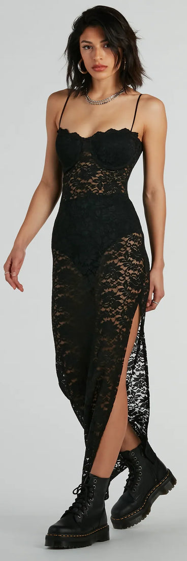 Kiss And Tell Sweetheart Sheer Lace Maxi Dress