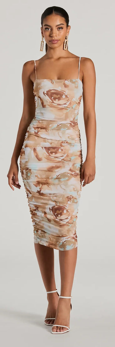The midi dress length on the Admiring Muse Sleeveless Bodycon Floral Midi Dress provides an elevated silhouette perfect for any party, occasion, or everyday styling.