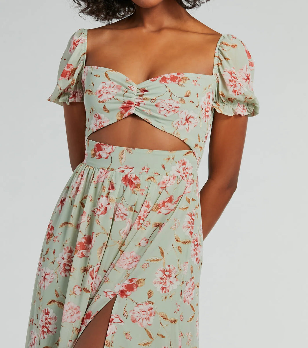 Elise Red Floral Cutout Midi Dress