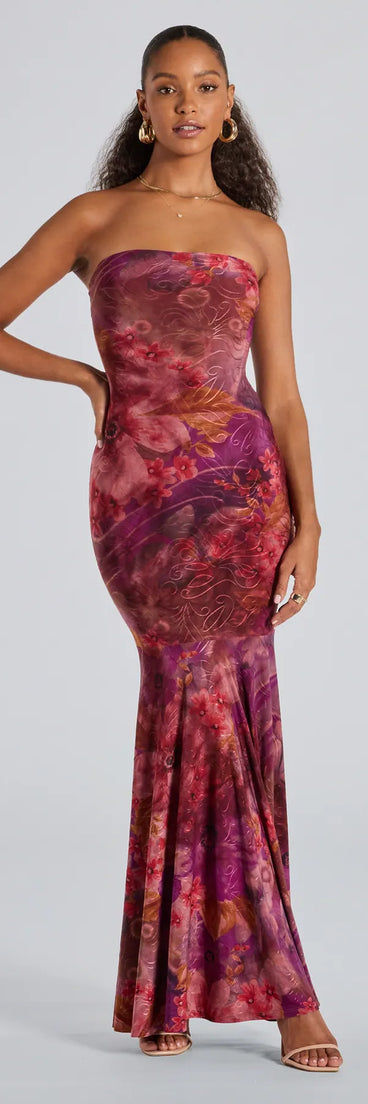 Gorgeous Aura Strapless Floral Tie-Dye Maxi Dress