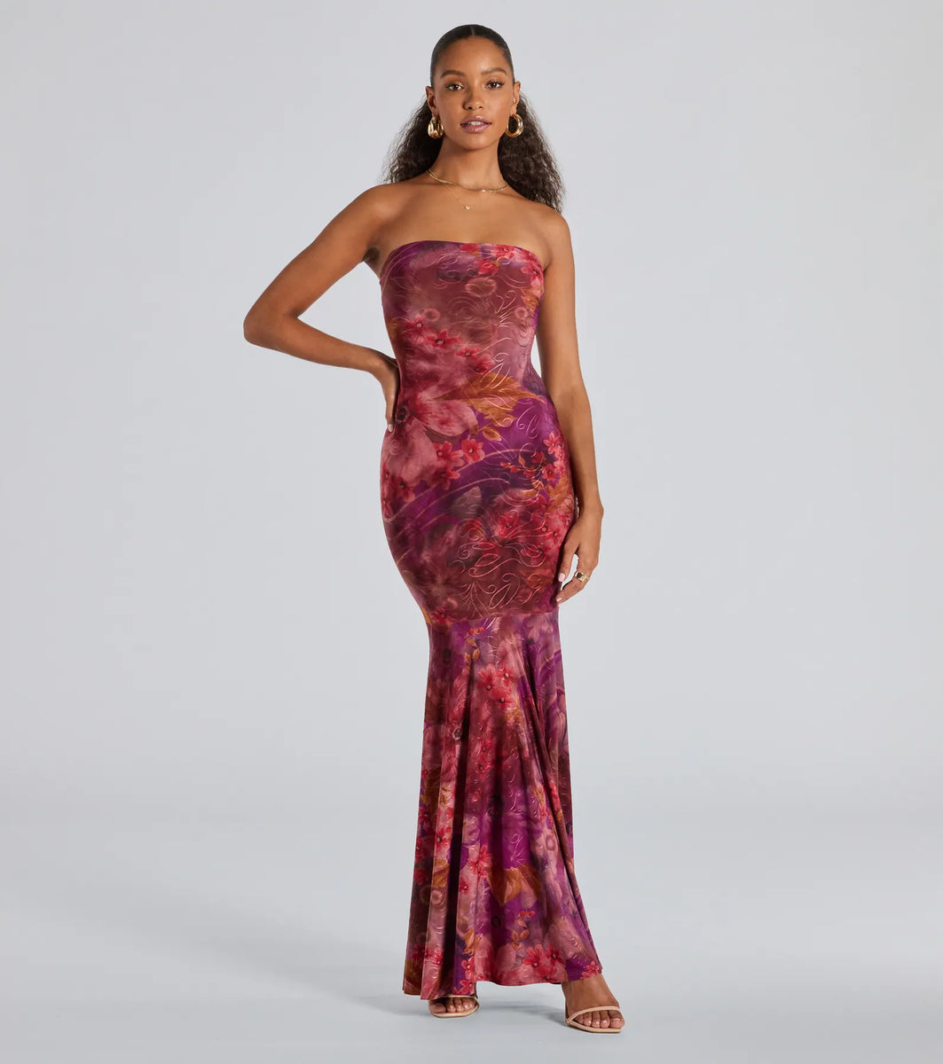 Gorgeous Aura Strapless Floral Tie-Dye Maxi Dress Windsor