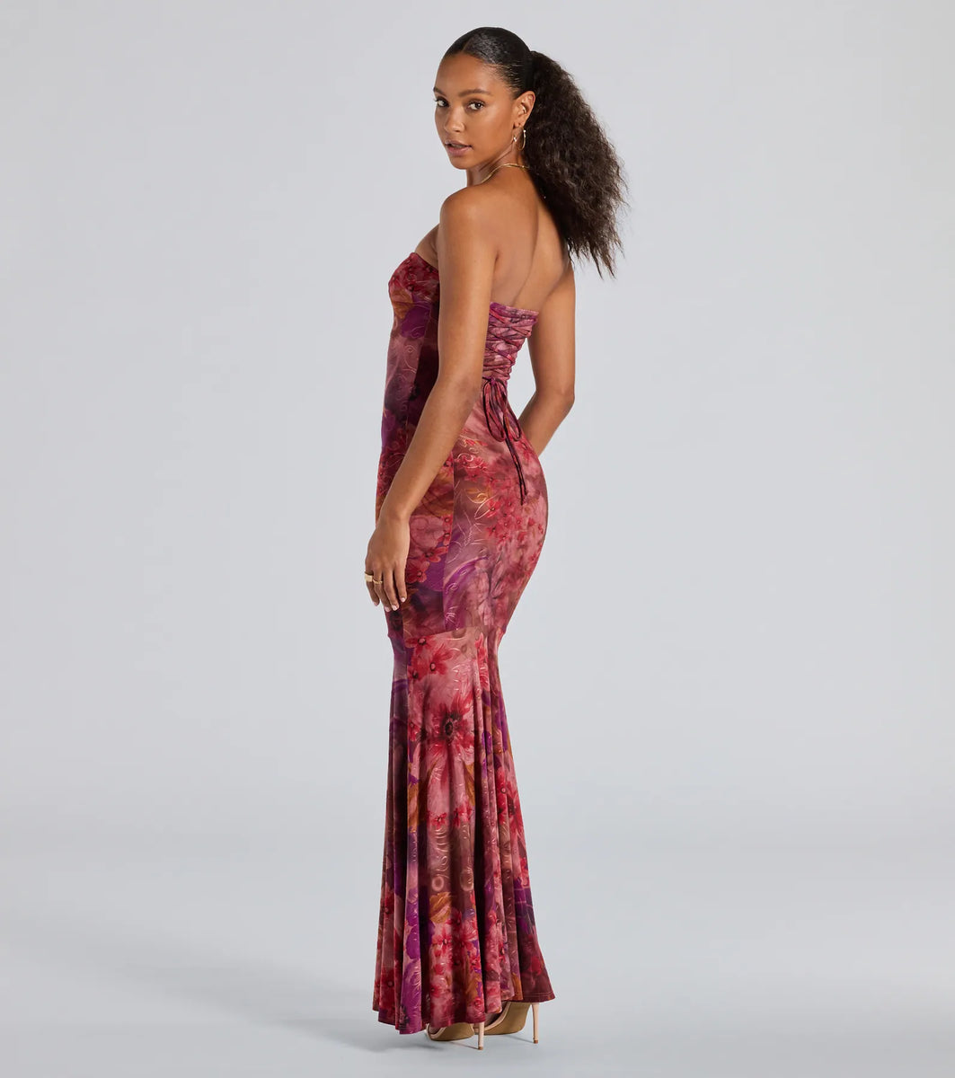 Gorgeous Aura Strapless Floral Tie-Dye Maxi Dress | Windsor
