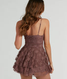 The Romance Dreamer Sweetheart A-Line Lace Mini Dress is a stunning mauve mini dress with a short hem, designed to be the perfect winter cocktail dress or night-out look for the holiday season.