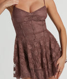 Step into winter chic with the Romance Dreamer Sweetheart A-Line Lace Mini Dress, a mauve mini dress featuring an above-the-knee cut ideal for cocktail parties, festive gatherings, or clubwear.