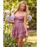 The Romance Dreamer Sweetheart A-Line Lace Mini Dress is a mauve dress, an essential holiday or NYE dress that pairs chic style with versatility making it perfect for cocktail events, New Year's Eve parties, or as a winter wedding guest look.