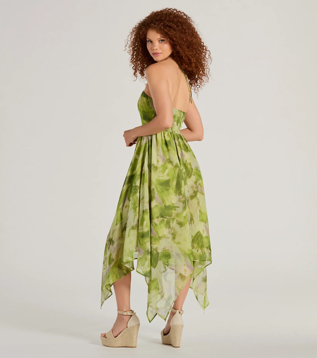 Dreamy Muse Watercolor Chiffon Flowy Midi Dress | Windsor