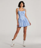 Step into winter chic with the So Darling Woven Drop-Waist Skater Dress, a light blue mini dress featuring an above-the-knee cut ideal for cocktail parties, festive gatherings, or clubwear.
