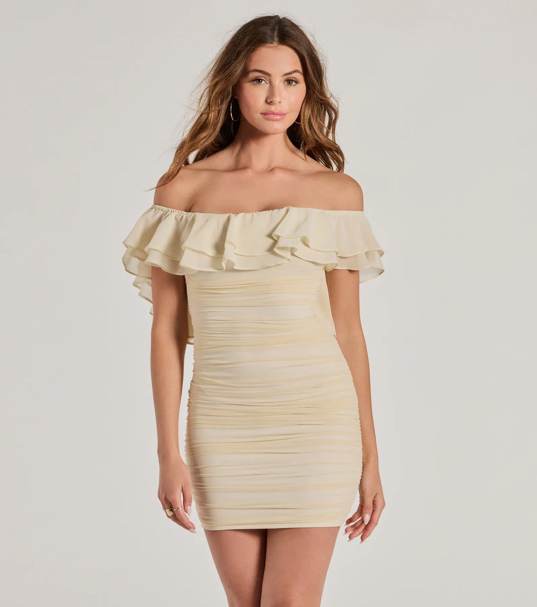 Inspired Allure Off-The-Shoulder Bodycon Mini Dress | Windsor Inspired Allure Off-The-Shoulder Bodycon Mini Dress | Windsor