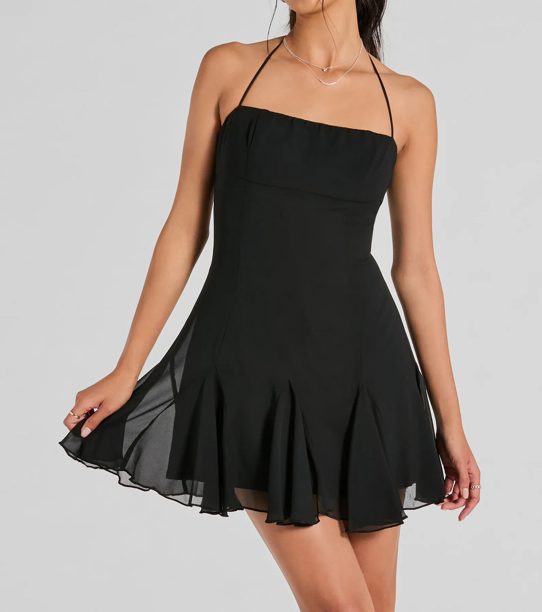 pleated chiffon mini dress Sincerely Chic Pleated Chiffon A-Line Mini Dress