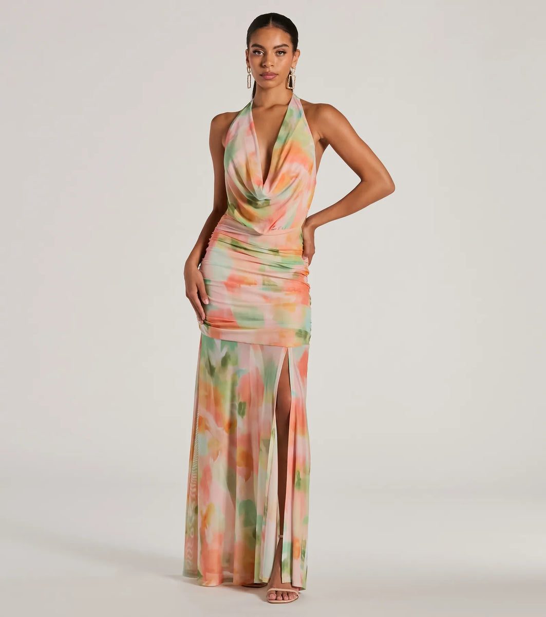 Blush Tide Halter Tie-Dye Maxi Dress