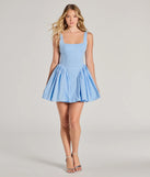 Elevate your winter wardrobe with the Sugar And Spice Sleeveless Tie-Back Skater Dress— a party-ready light blue cocktail dress featuring seasonal accents and a sophisticated style, ideal for semi-formal holiday events from family dinners to NYE celebrations.