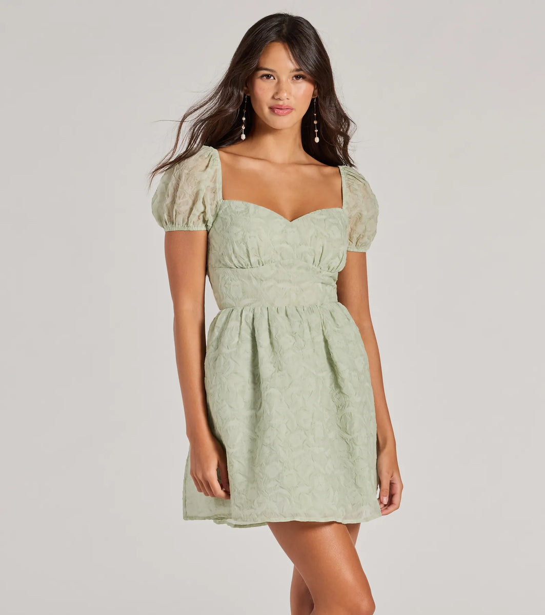 Flawless Flirty Puff Sleeve Tie Back Skater Dress | Windsor Flawless Flirty Puff Sleeve Tie Back Skater Dress | Windsor