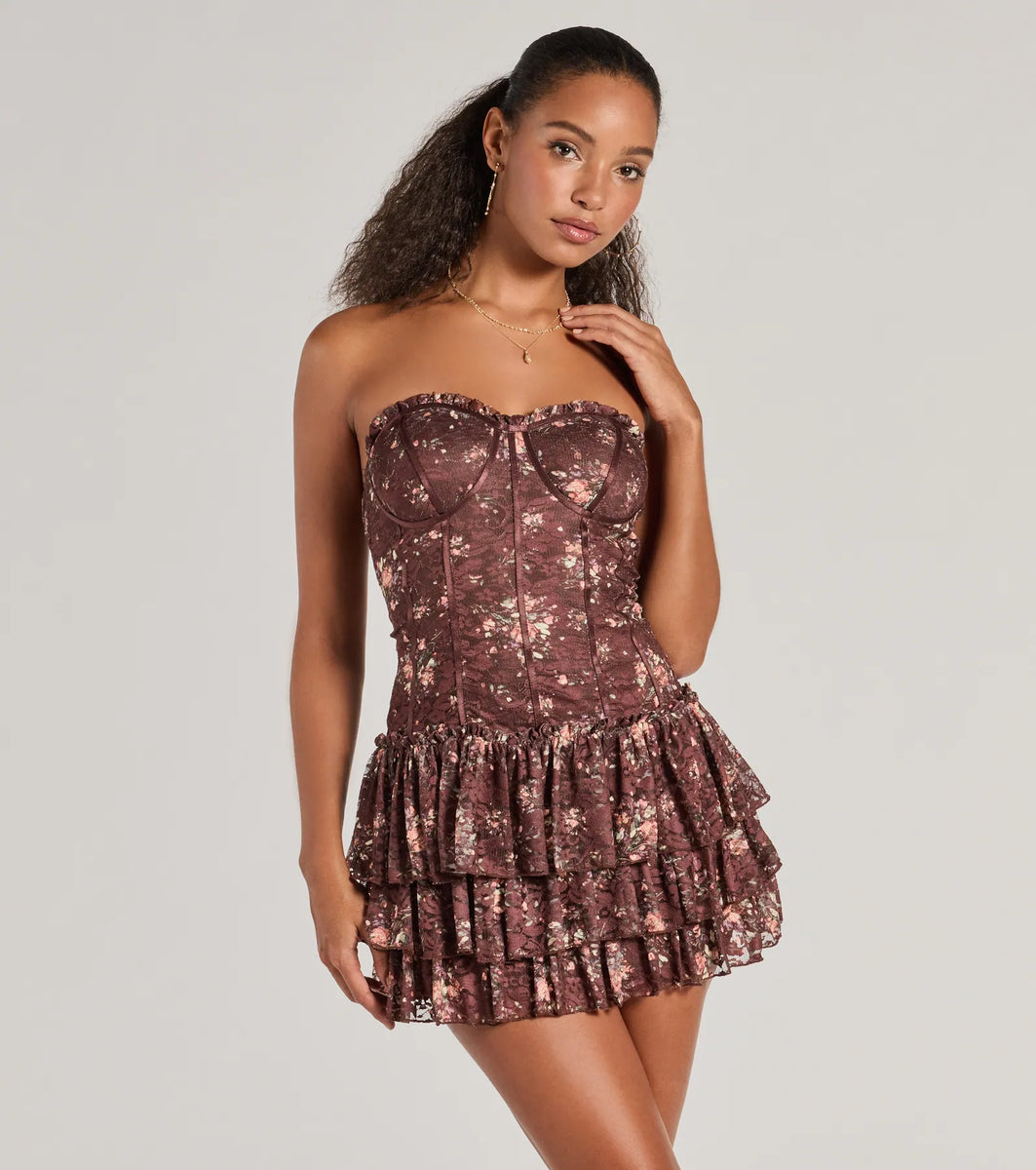Flirty Fleur Strapless Floral Lace Mini Dress | Windsor