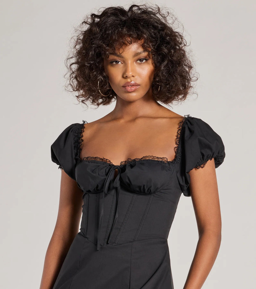 Flawless Puff Sleeve Corset Midi Dress & Windsor