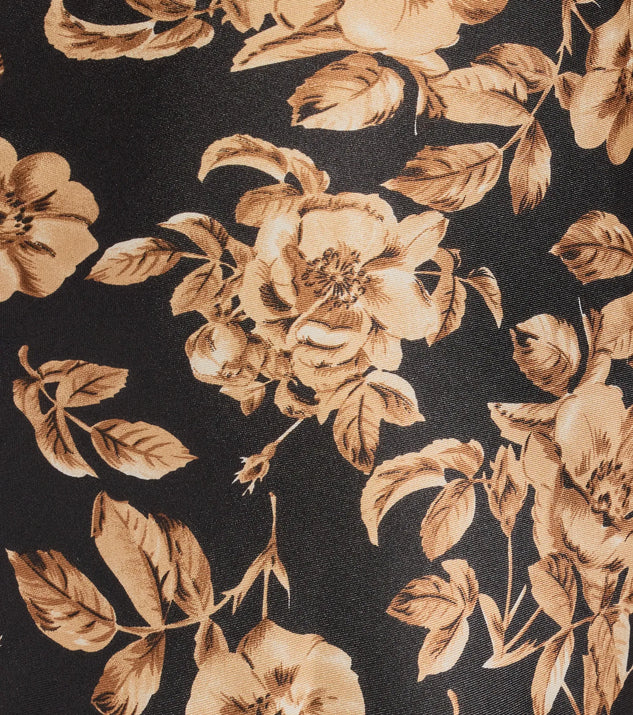 The Gorgeous Bloom Floral Satin Maxi Dress in black combines chic design and festive charm, offering a cocktail dress perfect for winter cocktail parties, work events, and holiday soirées.
