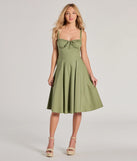 The Picturesque Cutie Corset Lace-Up A-Line Midi Dress is a sage green dress, an essential holiday or NYE dress that pairs chic style with versatility making it perfect for cocktail events, New Year's Eve parties, or as a winter wedding guest look.