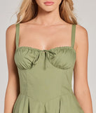 The Picturesque Cutie Corset Lace-Up A-Line Midi Dress is a sage green dress, an essential holiday or NYE dress that pairs chic style with versatility making it perfect for cocktail events, New Year's Eve parties, or as a winter wedding guest look.