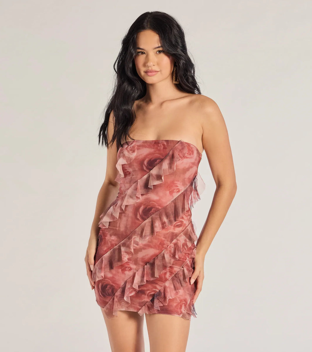 Blooming Floral Print Ruffled Mesh Mini Dress | Windsor