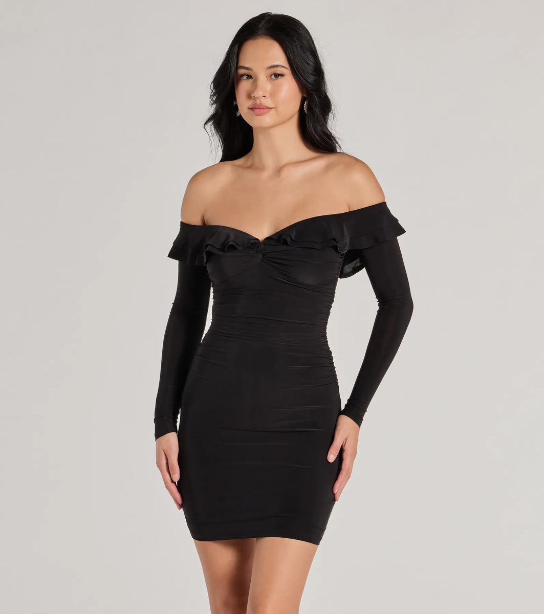 Charming Muse Off-The-Shoulder Ruffled Mini Dress & Windsor