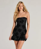 Elevate your winter wardrobe with the Stylish Flair Floral Velvet Burnout Ruffled Mini Dress— a party-ready black cocktail dress featuring seasonal accents and a sophisticated style, ideal for semi-formal holiday events from family dinners to NYE celebrations.