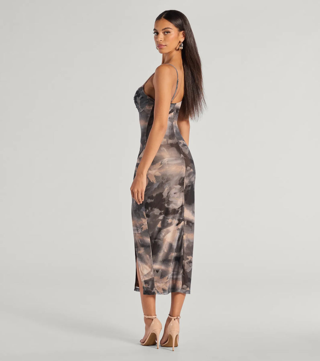 Dare To Allure Abstract Print High Slit Midi Dress | Windsor Dare To Allure Abstract Print High Slit Midi Dress | Windsor