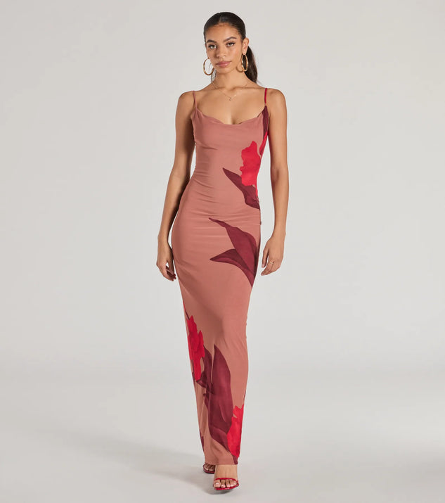 The Gorgeous Aura Floral Mesh Maxi Dress is a taupe dress, an essential holiday or NYE dress that pairs chic style with versatility making it perfect for cocktail events, New Year's Eve parties, or as a winter wedding guest look.