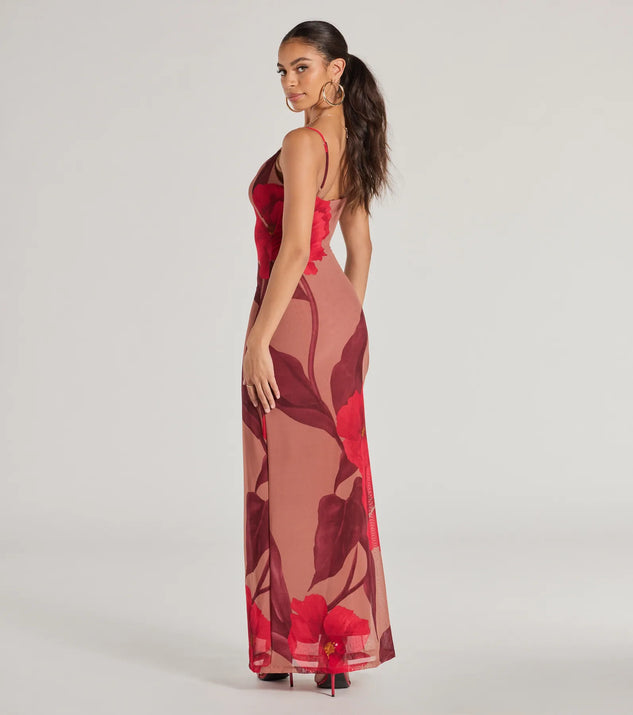 The Gorgeous Aura Floral Mesh Maxi Dress is a taupe dress, an essential holiday or NYE dress that pairs chic style with versatility making it perfect for cocktail events, New Year's Eve parties, or as a winter wedding guest look.