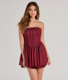 Step into winter chic with the Adorably Flirty Lace Trim Drop Waist Skater Dress, a wine mini dress featuring an above-the-knee cut ideal for cocktail parties, festive gatherings, or clubwear.