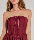 Step into winter chic with the Adorably Flirty Lace Trim Drop Waist Skater Dress, a wine mini dress featuring an above-the-knee cut ideal for cocktail parties, festive gatherings, or clubwear.