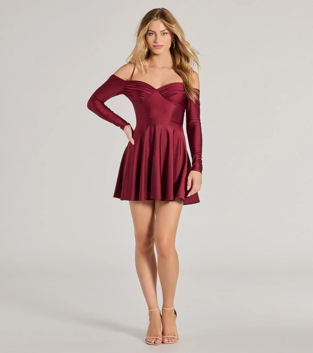 Sleek And Stylin Knit Cold Shoulder Skater Dress Windsor