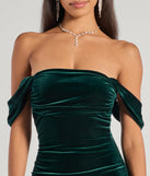Elevate your winter wardrobe with the Regal Moment Off-The-Shoulder Velvet Midi Dress— a party-ready hunter green cocktail dress featuring seasonal accents and a sophisticated style, ideal for semi-formal holiday events from family dinners to NYE celebrations.
