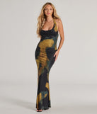 Make a statement in the Work Of Art Abstract Marble Print Maxi Dress, a black bodycon dresses that blends unique design details with a tight silhouette for a head-turning holiday or New Year's eve dress.
