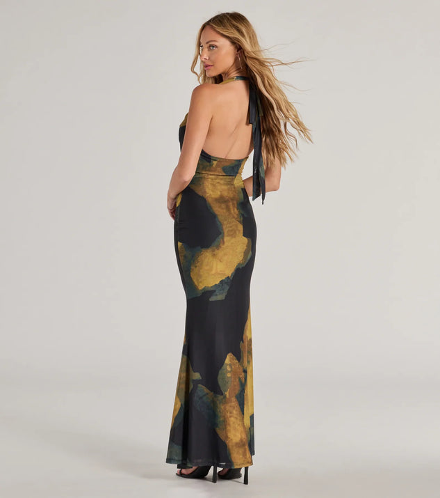 Make a statement in the Work Of Art Abstract Marble Print Maxi Dress, a black bodycon dresses that blends unique design details with a tight silhouette for a head-turning holiday or New Year's eve dress.