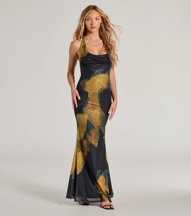 Make a statement in the Work Of Art Abstract Marble Print Maxi Dress, a black bodycon dresses that blends unique design details with a tight silhouette for a head-turning holiday or New Year's eve dress.