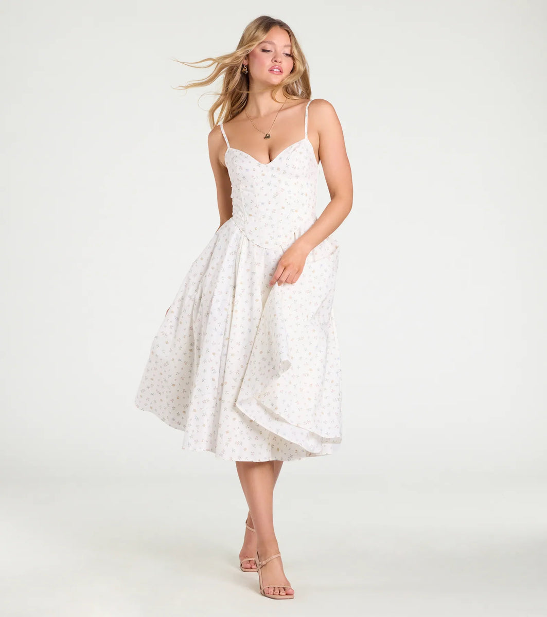 Dream Of Me Corset Lace-Up Floral Midi Dress | Windsor Dream Of Me Corset Lace-Up Floral Midi Dress | Windsor