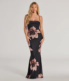 The Romance Era Floral Lace-Up Back Long Mermaid Dress is an elegant black formal dress in a rich seasonal color and with unique design accents that make dressing up for winter parties, holiday balls, or festive gatherings effortless!