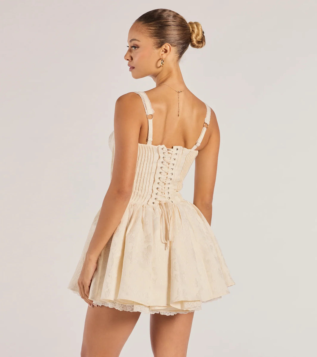 Flirt It Up Floral Jacquard Satin Corset Skater Dress | Windsor Flirt It Up Floral Jacquard Satin Corset Skater Dress | Windsor
