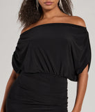 Elevate your winter wardrobe with the Stop And Stun Off-The-Shoulder Midi Dress— a party-ready black cocktail dress featuring seasonal accents and a sophisticated style, ideal for semi-formal holiday events from family dinners to NYE celebrations.