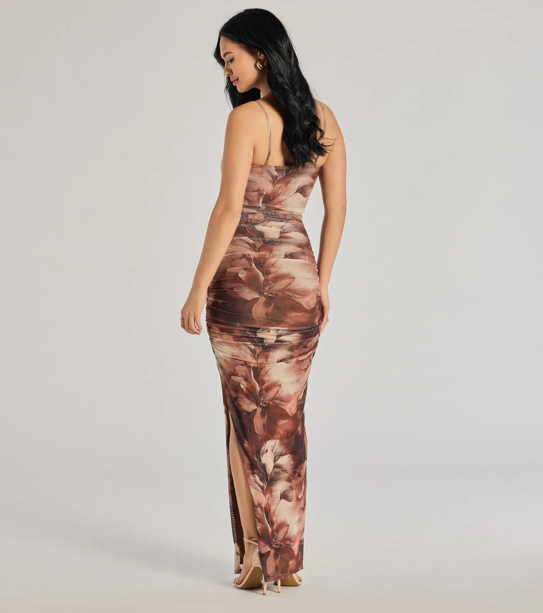 ロージールーチェ Brown Petals Dress Brown floral dress by The Weave Story | The Secret Label
