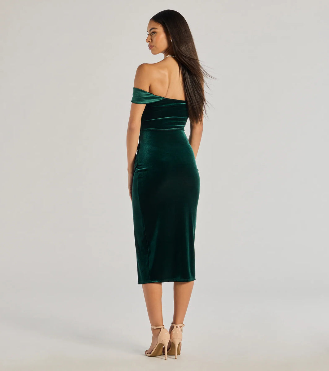 Totally Luxe Velvet Off-The-Shoulder Midi Dress | Windsor