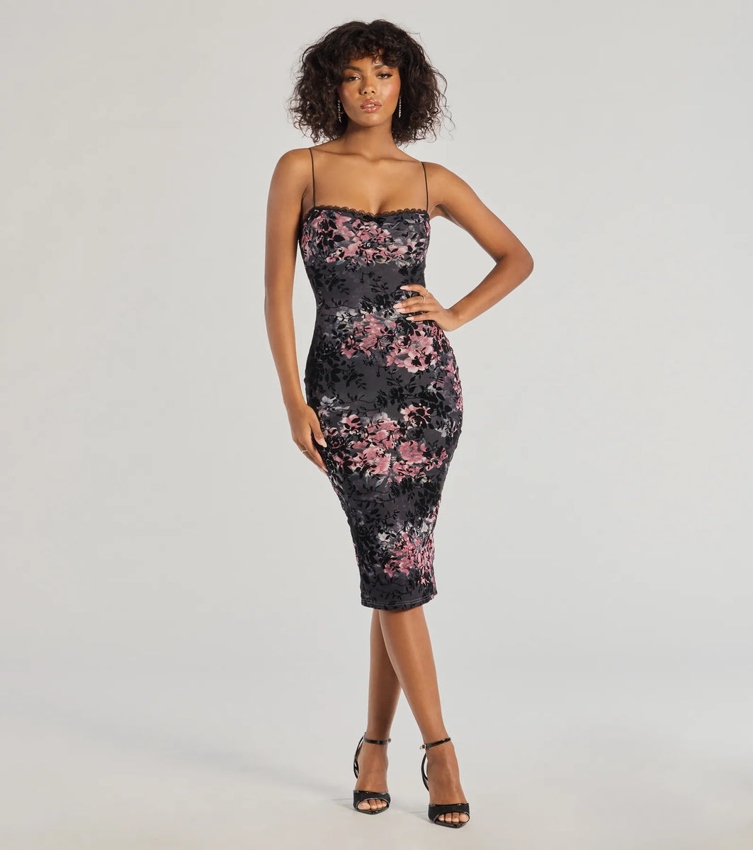 midi bodycon floral dress Womens Lipsy Sage Green Floral Puff Sleeve V-Neck Peplum Hem Bodycon Midi Dress 6
