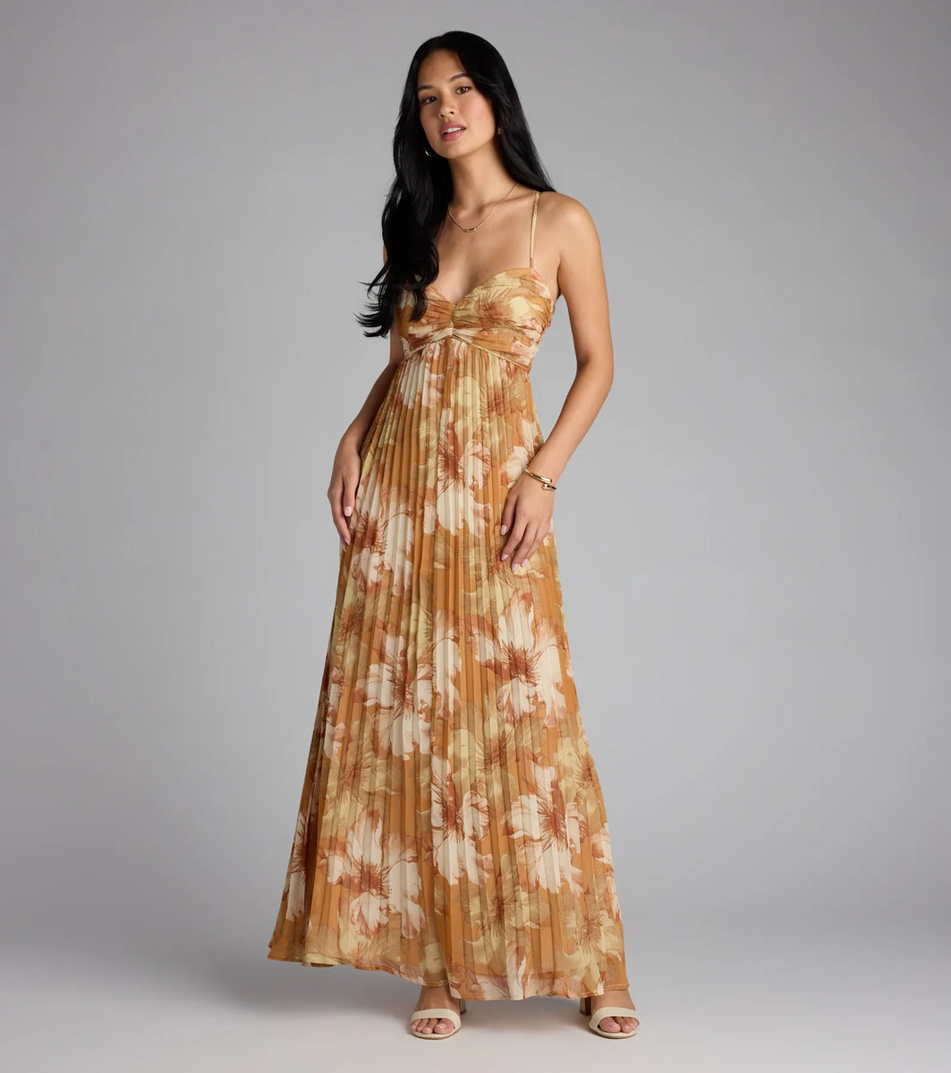パーティードレス Pleated Floral-print Grain De Poudre Dress 05101-