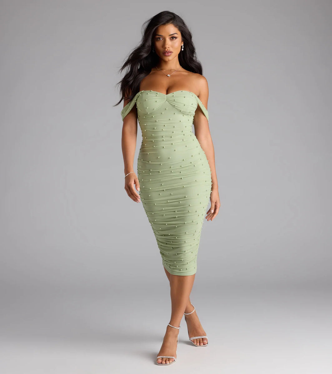 Pearl Babe Off-The-Shoulder Midi Dress | Windsor Pearl Babe Off-The-Shoulder Midi Dress | Windsor