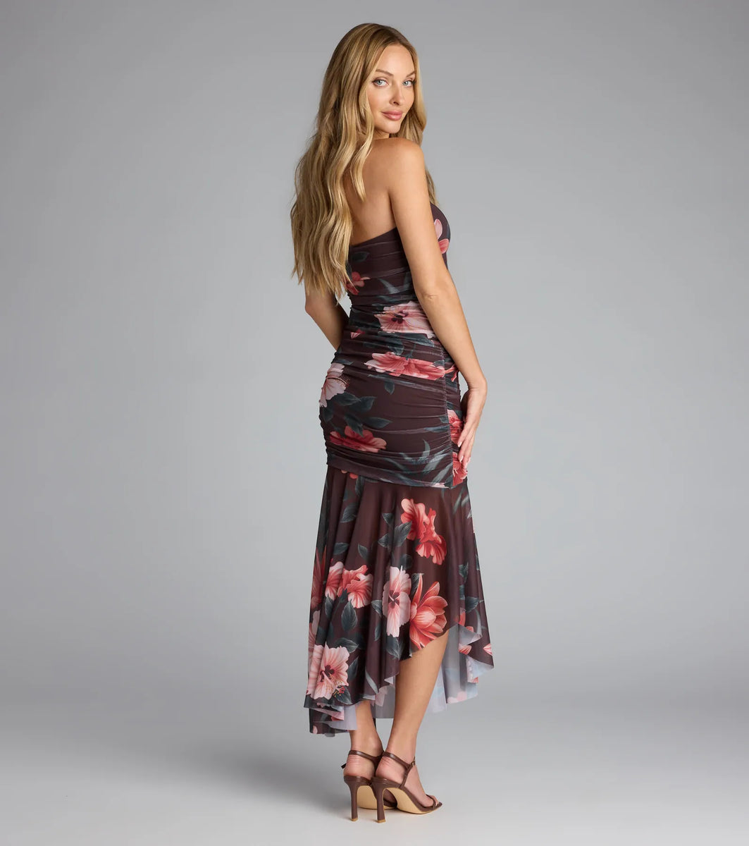 Golden Hour Tropical Floral Mesh Midi Dress | Windsor