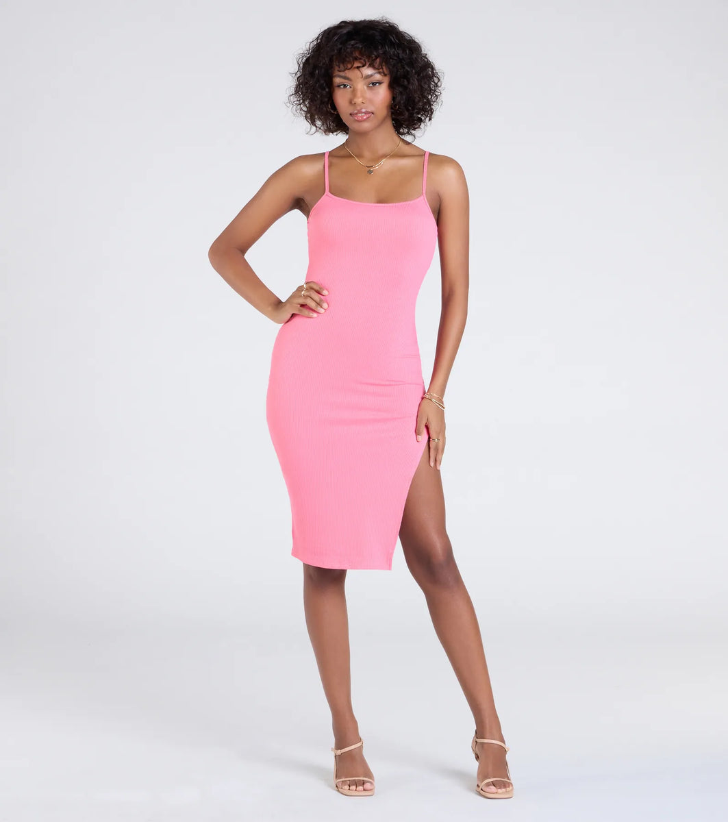 Stylish Staple Ribbed Knit Bodycon Midi Dress | Windsor