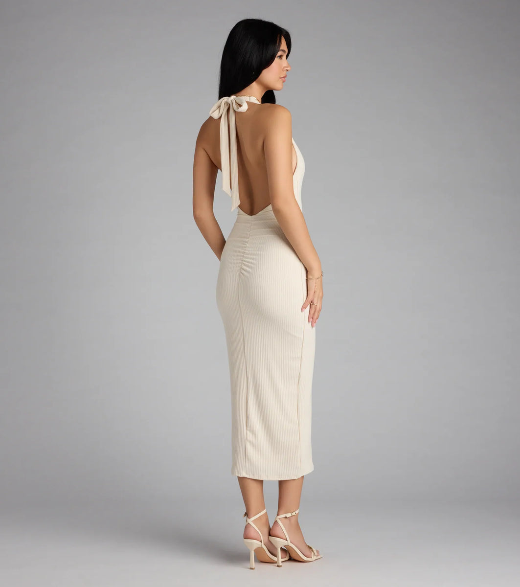 Chic Cutie Ribbed Knit Halter Midi Dress | Windsor