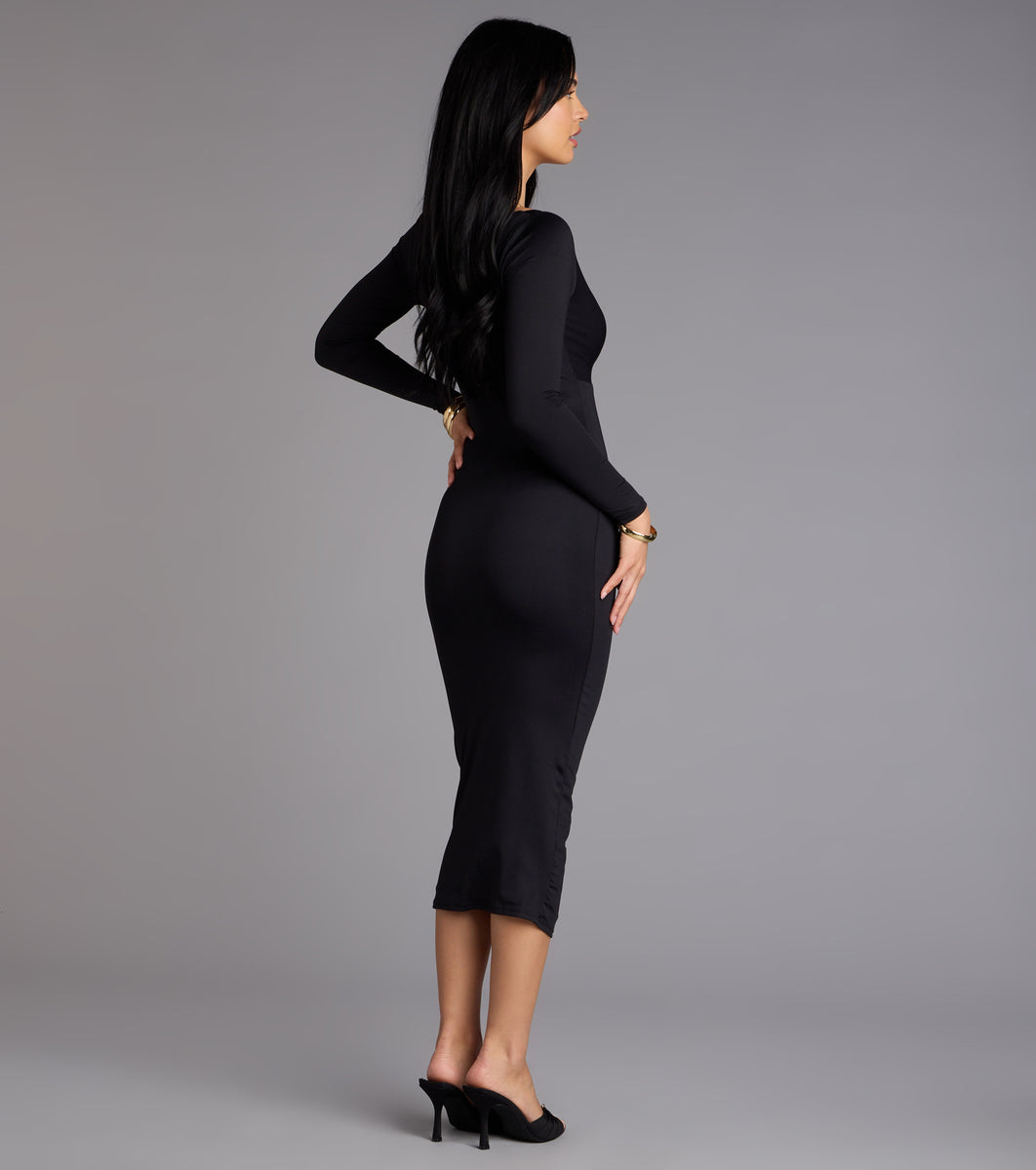 iconic moment black bodycon midi dress In the Moment Bodycon Midi Dress